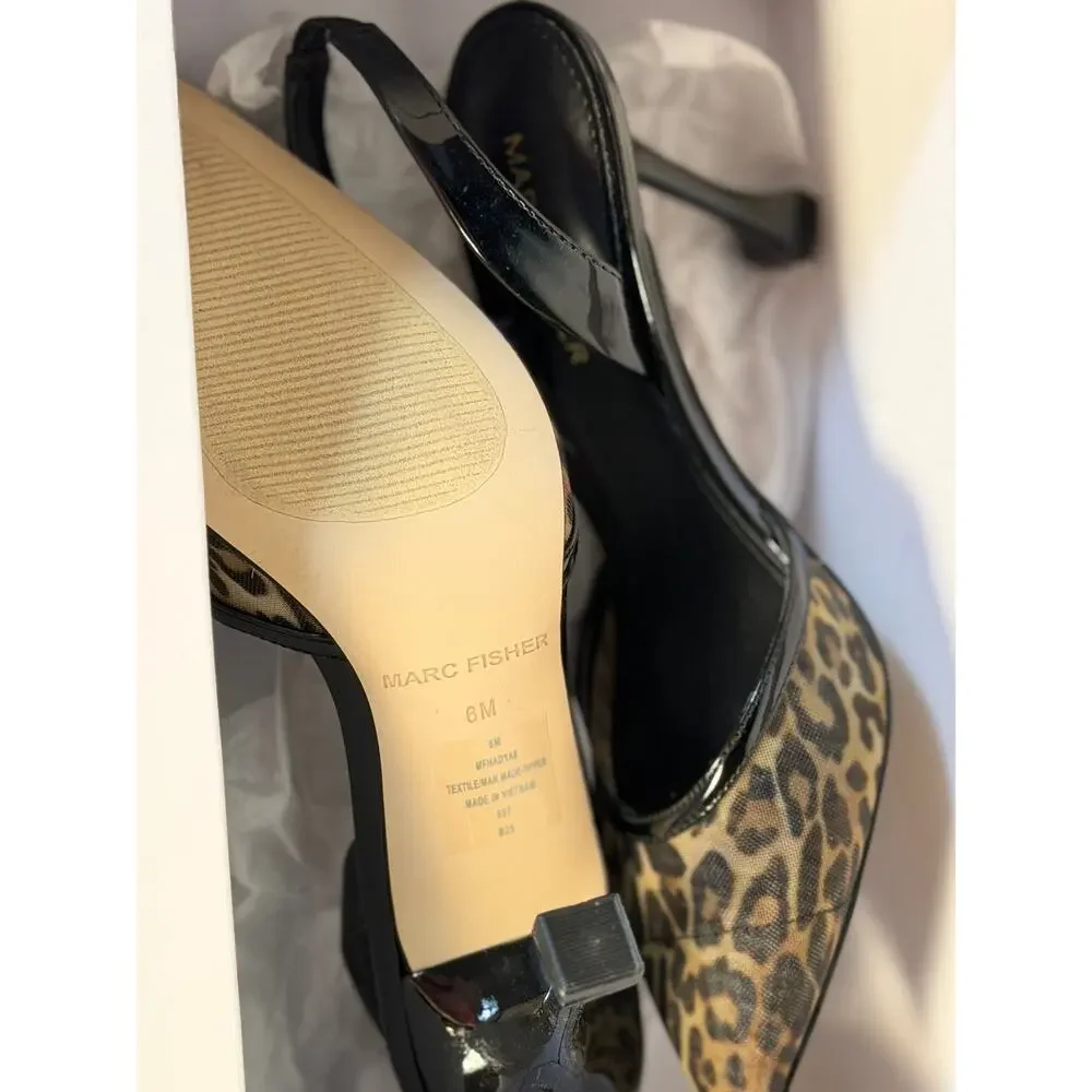 Marc Fisher Hadya Slingback Pumps Leopard Print Women's US 6M Pointed Toe